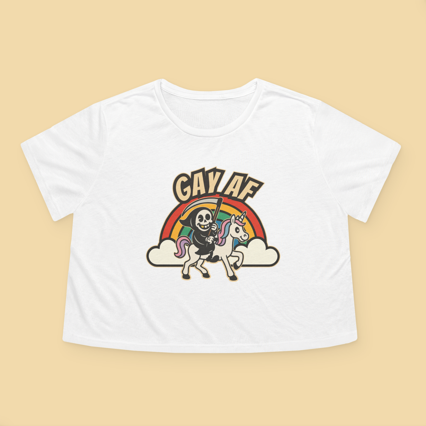 Gay AF Grim Reaper Unicorn Rainbow Crop Top