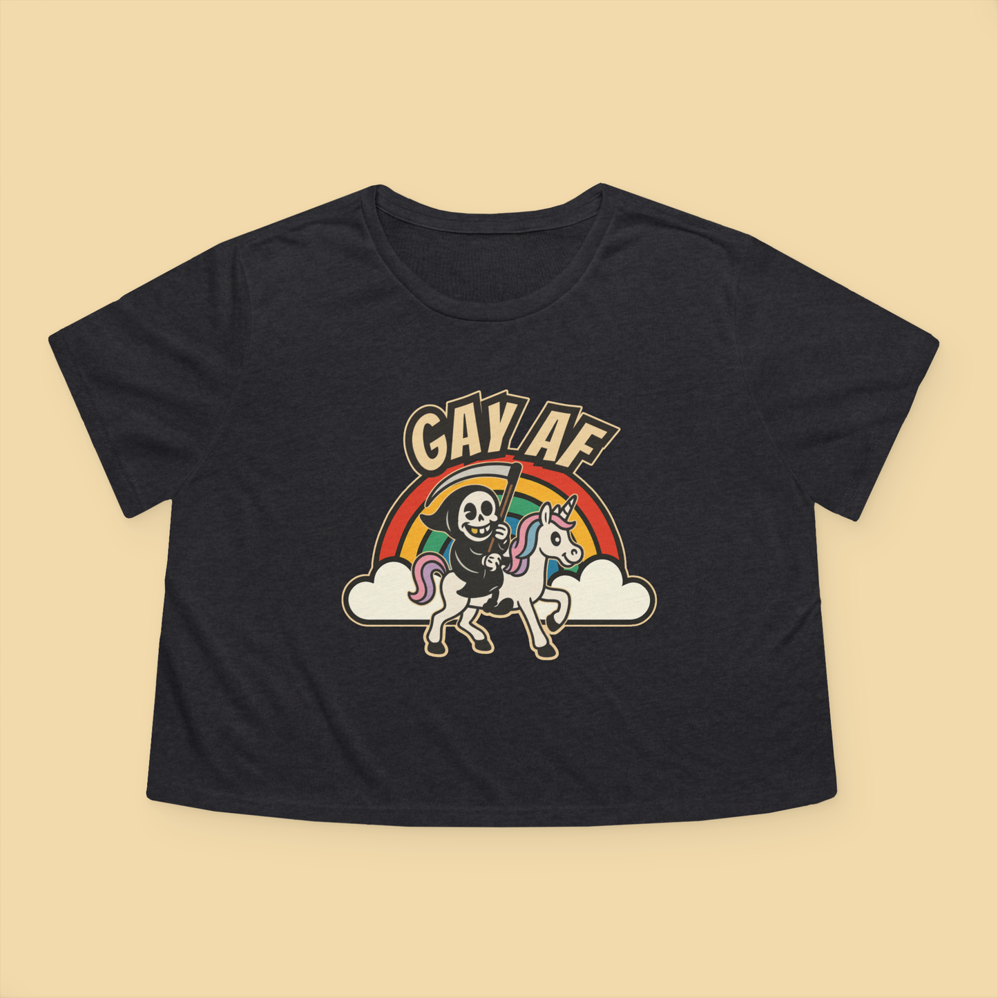 Gay AF Grim Reaper Unicorn Rainbow Crop Top