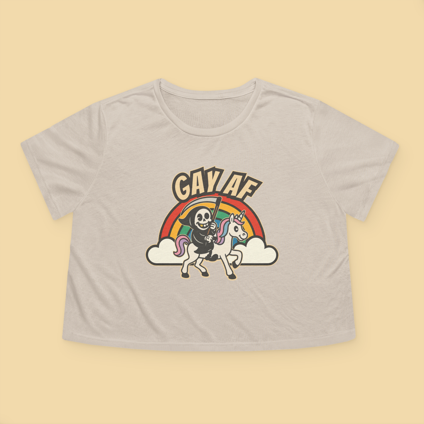Gay AF Grim Reaper Unicorn Rainbow Crop Top