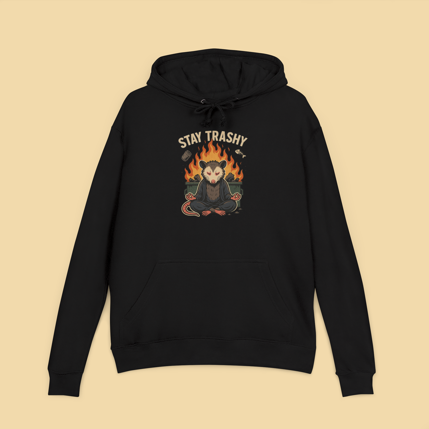 Zen Possum Meditating In Front Of Dumpster Fire Hoodie