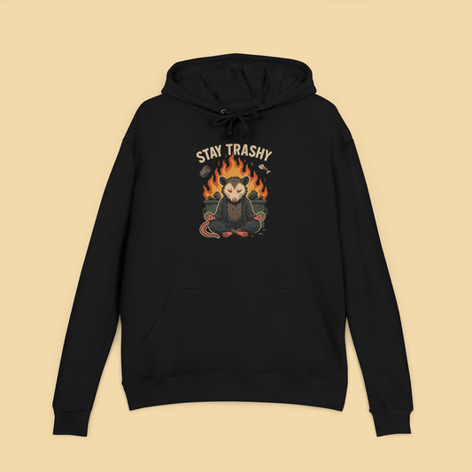 Zen Possum Meditating In Front Of Dumpster Fire Hoodie