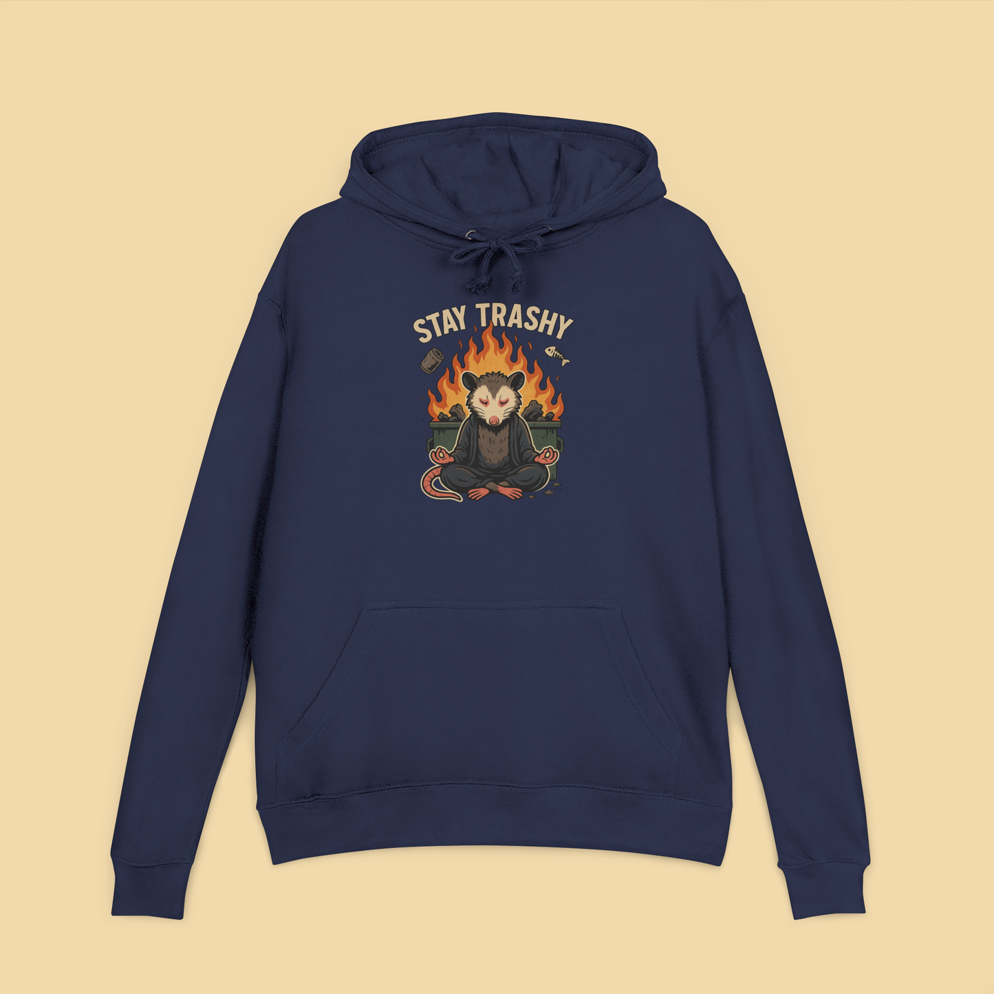 Zen Possum Meditating In Front Of Dumpster Fire Hoodie