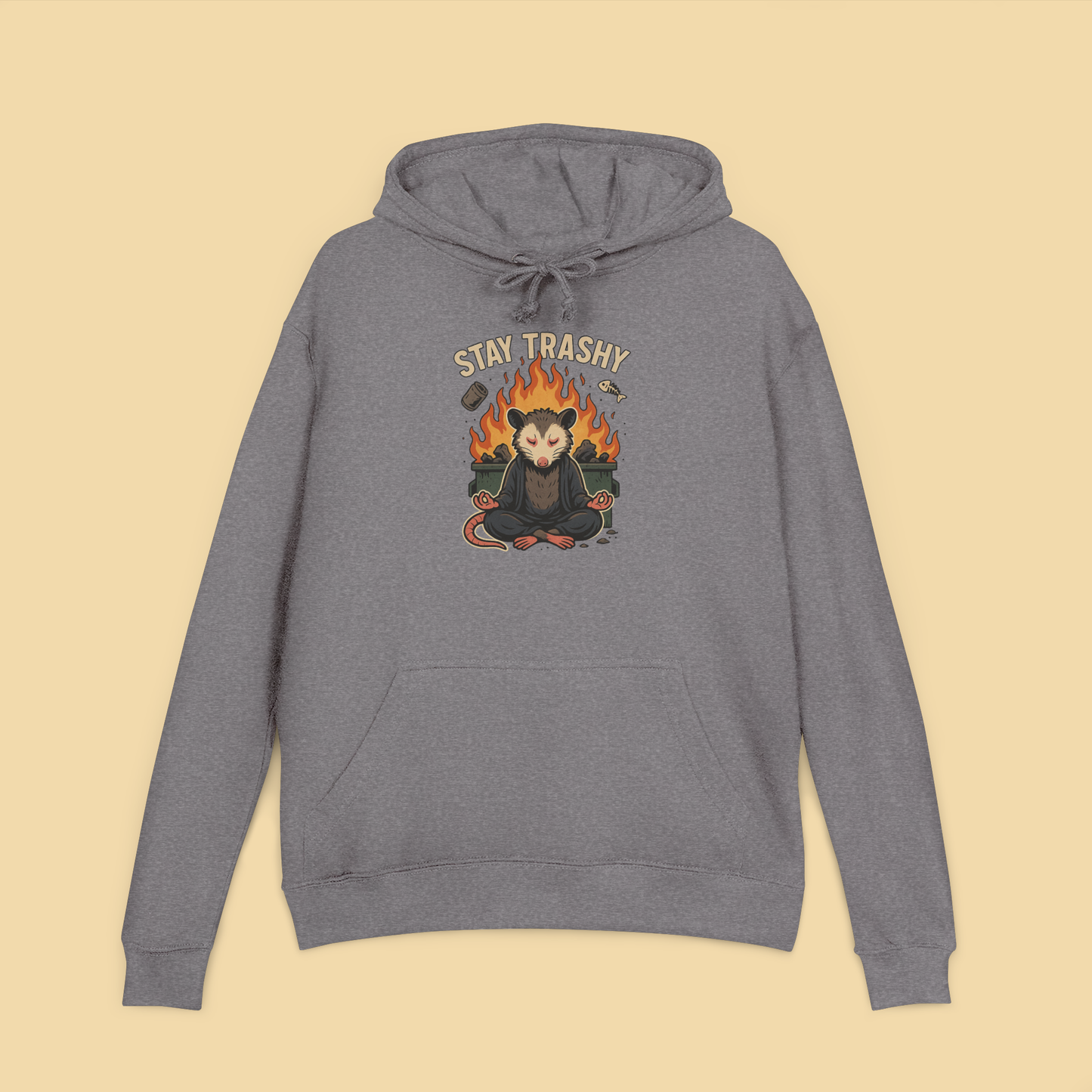 Zen Possum Meditating In Front Of Dumpster Fire Hoodie