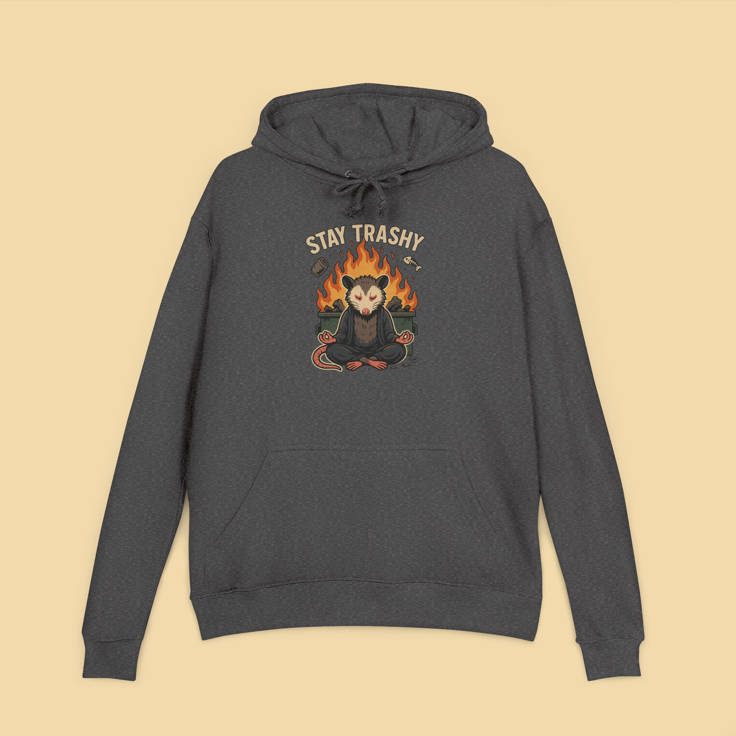 Zen Possum Meditating In Front Of Dumpster Fire Hoodie