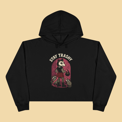 Goth Possum Feeding Raccoons Cropped Hoodie
