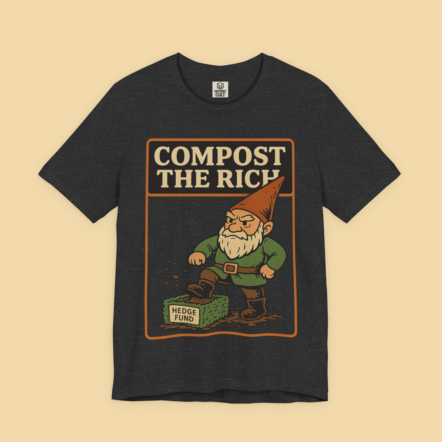 Gnome Mowing Down a Hedge Fund Compost the Rich Shirt