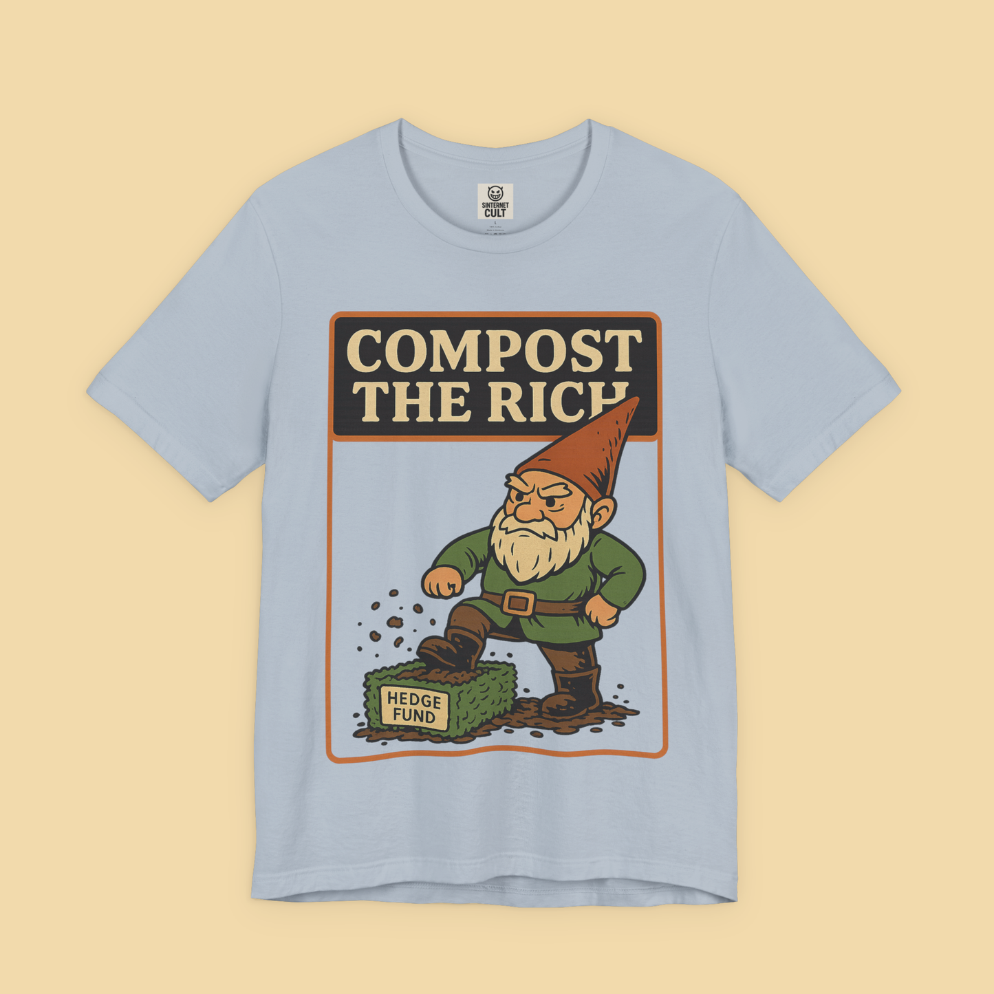 Gnome Mowing Down a Hedge Fund Compost the Rich Shirt
