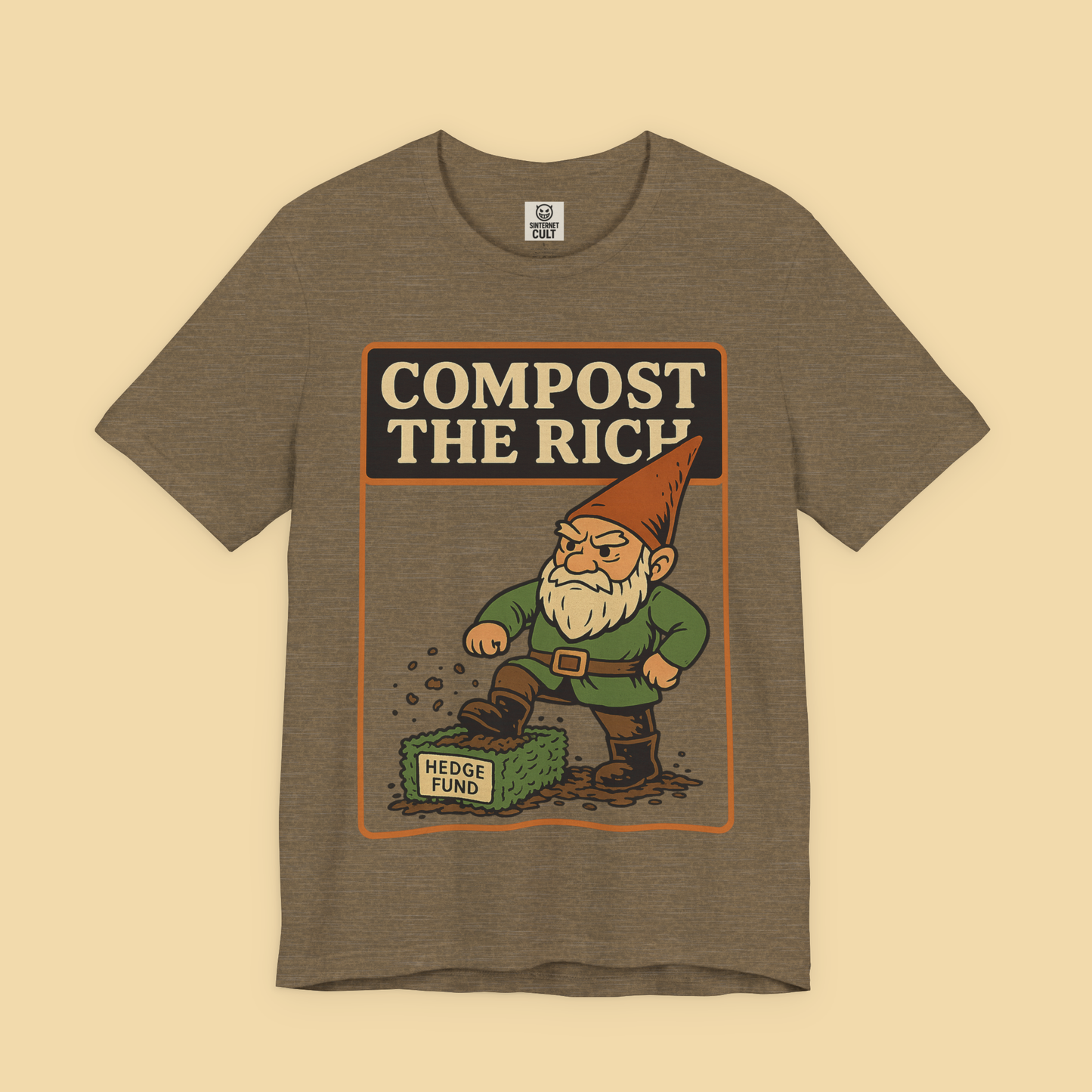 Gnome Mowing Down a Hedge Fund Compost the Rich Shirt