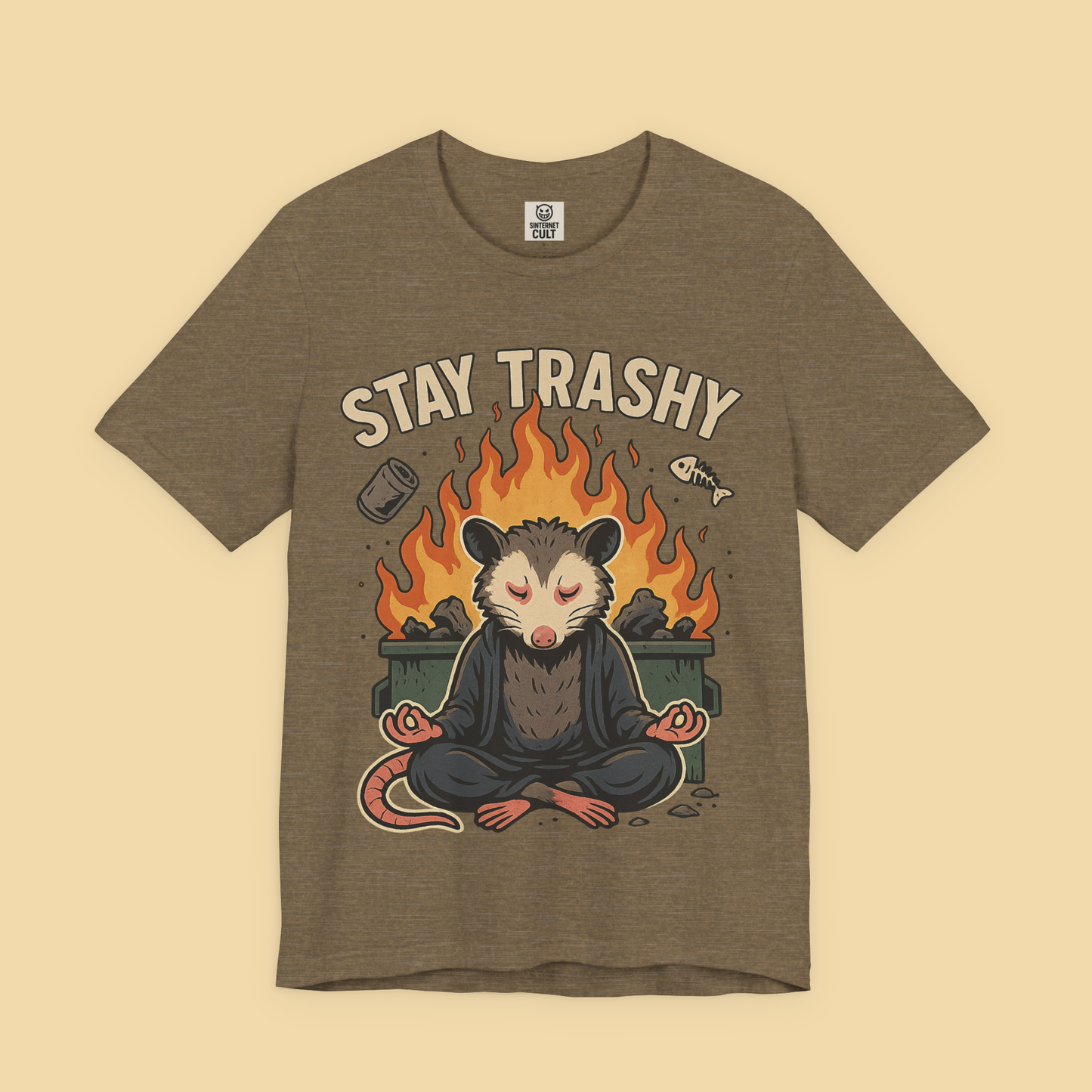 Zen Possum Meditating In Front Of Dumpster Fire Shirt