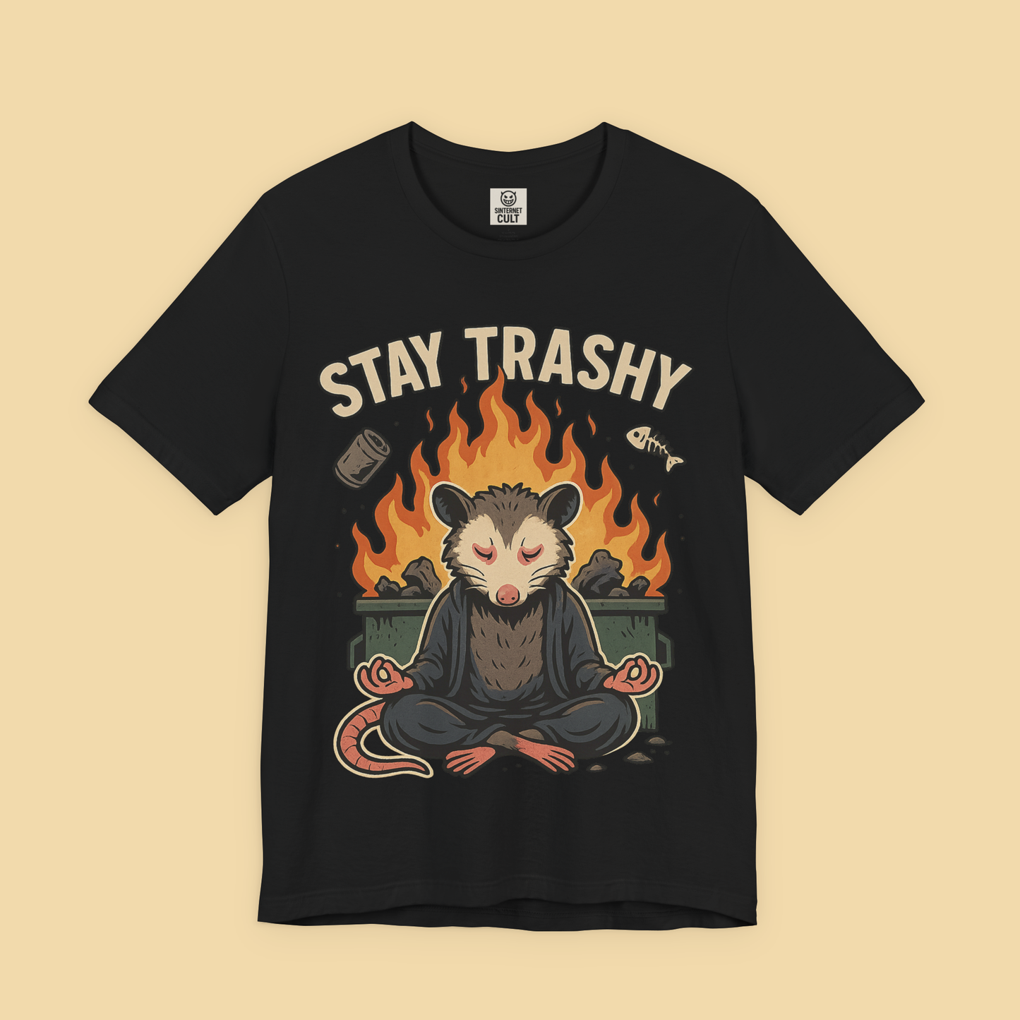 Zen Possum Meditating In Front Of Dumpster Fire Shirt