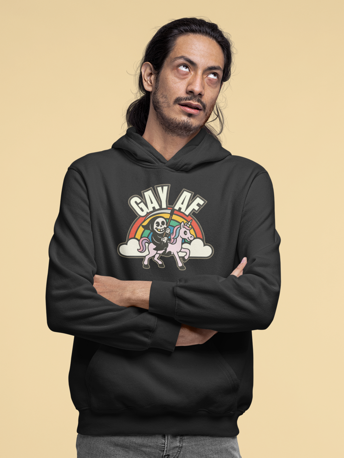 Gay AF Grim Reaper Unicorn Rainbow Hoodie