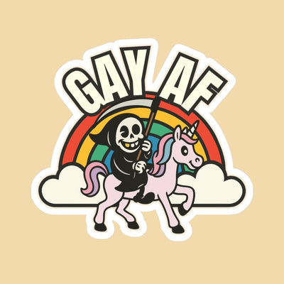 Gay AF Grim Reaper Unicorn Rainbow Sticker | Mini Mark