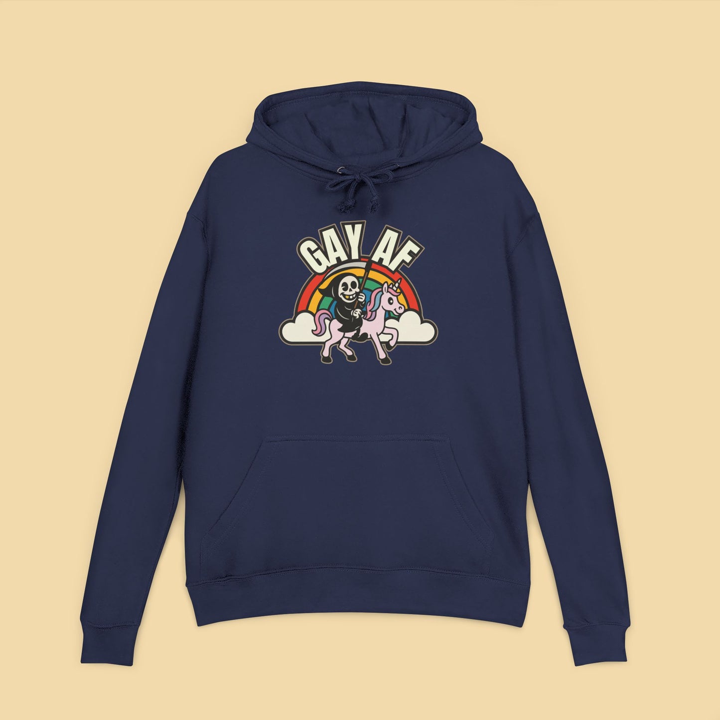 Gay AF Grim Reaper Unicorn Rainbow Hoodie