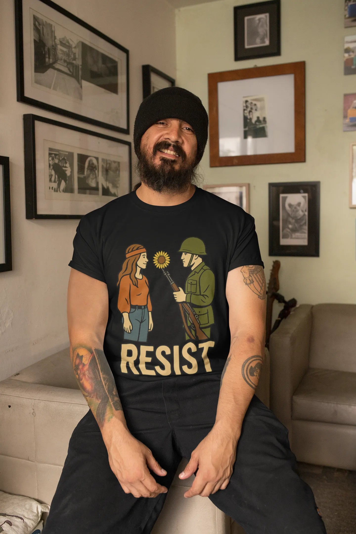Resist Hippie and National Guard Sunflower Protest Shirt